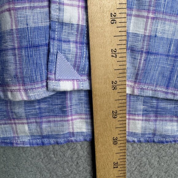 Untuckit Shirt Men XL Blue Tartan Plaid Wrinkle-Resistant Linen Slim Fit Berardo - Picture 5 of 11